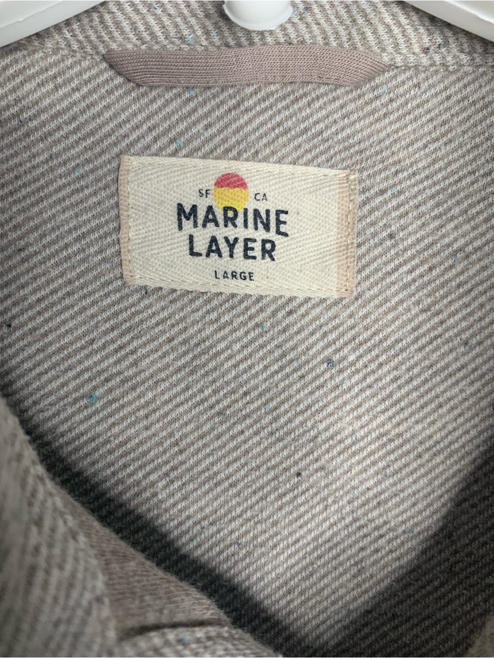 Marine Layer Pacifica Stretch Twill Overshirt light grey herringbone size Large - Picture 3 of 3